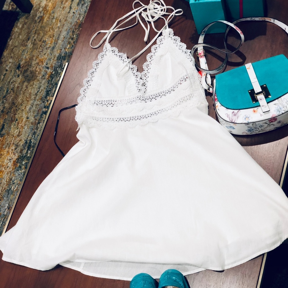 Lace Trimmed Halter Dress